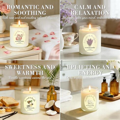 4 Pack Scented Candle Gift Set,Lavender Rose Coconut Vanilla Highly Long Lasting for Home Aromatherapy Soy Non Toxic 28 Oz 200 Hour Burn Birthday Meditation Housewarming Bath for Women Mothers Day in Saudi Arabia