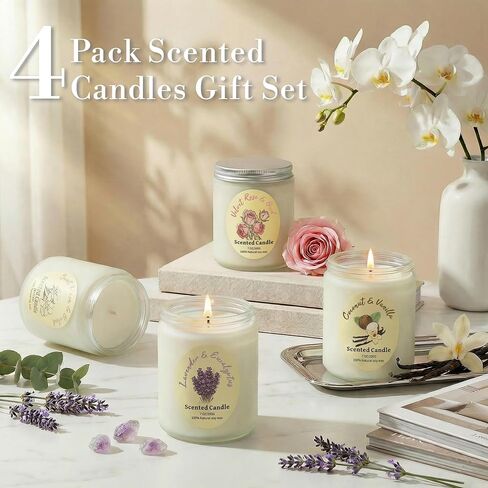 4 Pack Scented Candle Gift Set,Lavender Rose Coconut Vanilla Highly Long Lasting for Home Aromatherapy Soy Non Toxic 28 Oz 200 Hour Burn Birthday Meditation Housewarming Bath for Women Mothers Day in Saudi Arabia