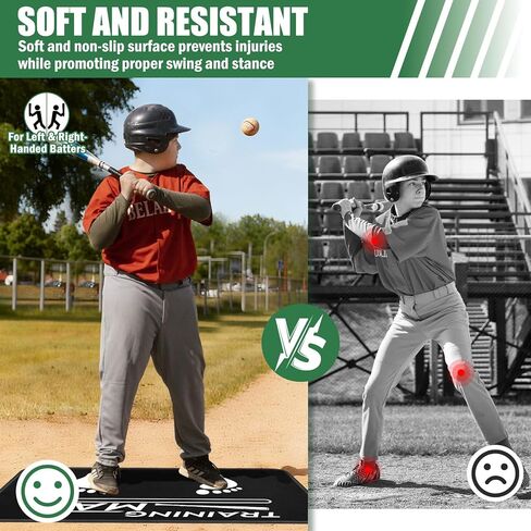 بساط ضرب البيسبول، مقاس 35.4 × 23.6 بوصة، بساط البيسبول والكرة اللينة مع وضع القدم، معدات دليل محاذاة وضعية الضرب للأطفال لتدريب التأرجح وتحسين الوضعية in Kuwait