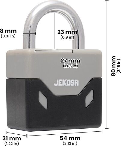 قفل Jekosa® PDP55 مقاوم للطقس مع 5 مفاتيح - غلاف بولي أميد مضاد للتآكل، أسطوانة K7 دقيقة | قفل خارجي للبوابة والسقيفة والسياج والتخزين in Kuwait