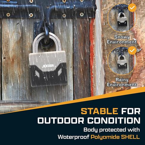 قفل Jekosa® PDP55 مقاوم للطقس مع 5 مفاتيح - غلاف بولي أميد مضاد للتآكل، أسطوانة K7 دقيقة | قفل خارجي للبوابة والسقيفة والسياج والتخزين in Kuwait