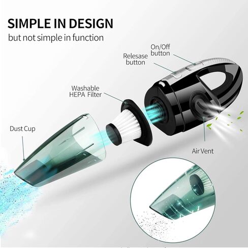 مكنسة كهربائية محمولة باليد، مكنسة كهربائية محمولة باليد بقوة 6.6 كيلو باسكال للسيارة/المنزل/المكتب، خفيفة ومنخفضة الضوضاء in Kuwait