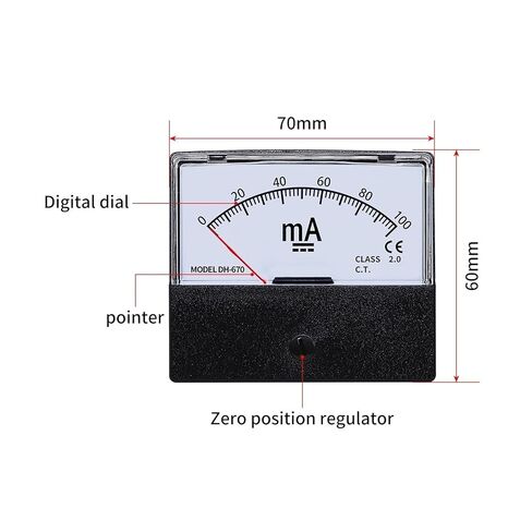 Milliampere Meter DC/AC Ammeter 1mA 2mA 3mA 5mA 10mA 20mA 30mA 50mA 100mA Current Test 1Pcs(DH670 DC,15mA) in Kuwait