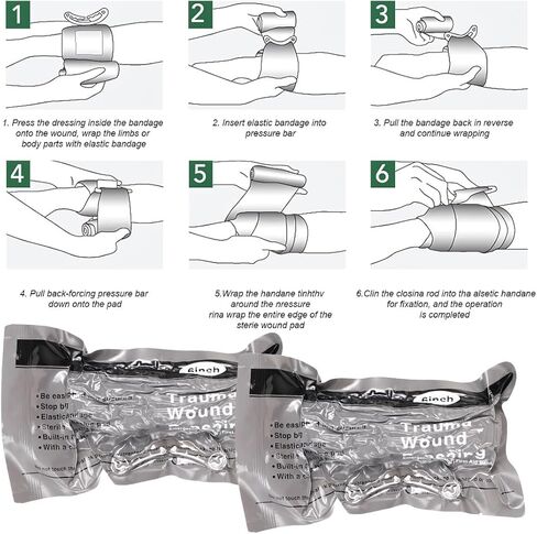 6" Israeli Style Emergency Bandage Sterile Vacuum Sealed Compression Trauma Wound Dressing for Bleeding Control, Medical Trauma Kit, Gun Shot, First Aid IFAK 2 Count in Saudi Arabia