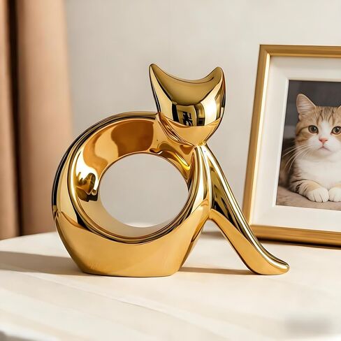 Lienzhe Abstract Golden cat Statues Home Decor, Ideal Decor for Home, Office, or Café. Perfect for Shelf, Living Room, or Desk Display Unique Gift for Cat Lovers & Art Collectors in Saudi Arabia