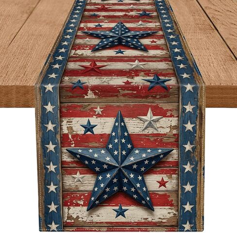 4th of July Table Runner Stars Vintage Table Decoration for Home Memorial Day Independence Day Patriotic Retro Indoor Kitchen Dining Party Decor 13x72 Inch in Saudi Arabia