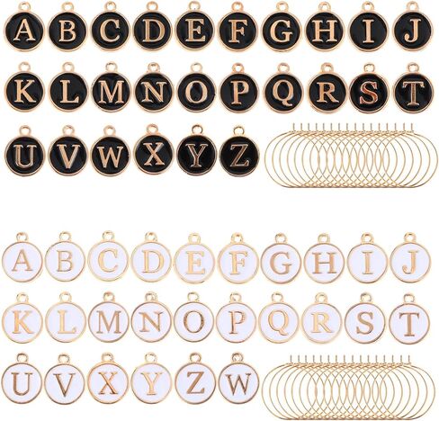52 PCS Wine Glass Charms, Wine Charms for Stem Glasses Metal Drink Glass Identifiers Black & White Letter Beads Charm Enamel Initial Charm Drink Markers For Party Decorations Wines Cocktail in Saudi Arabia