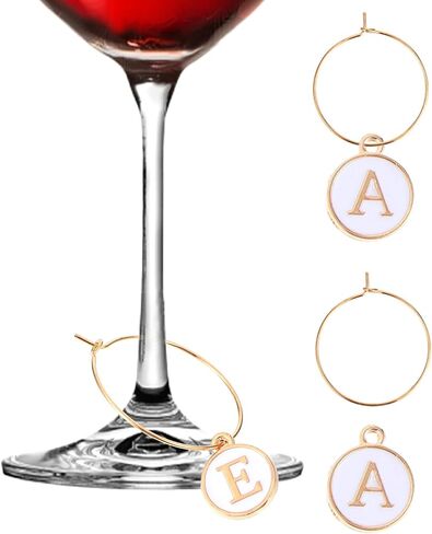 52 PCS Wine Glass Charms, Wine Charms for Stem Glasses Metal Drink Glass Identifiers Black & White Letter Beads Charm Enamel Initial Charm Drink Markers For Party Decorations Wines Cocktail in Saudi Arabia