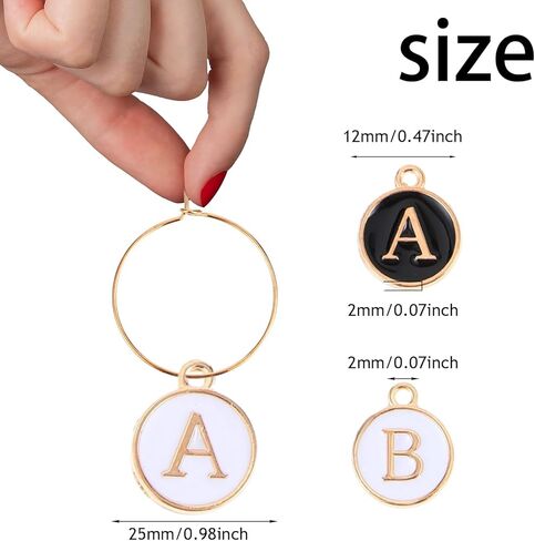 52 PCS Wine Glass Charms, Wine Charms for Stem Glasses Metal Drink Glass Identifiers Black & White Letter Beads Charm Enamel Initial Charm Drink Markers For Party Decorations Wines Cocktail in Saudi Arabia