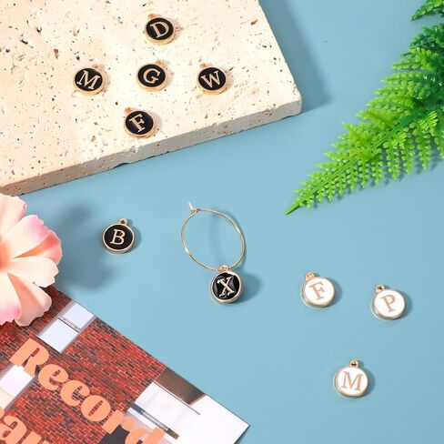 52 PCS Wine Glass Charms, Wine Charms for Stem Glasses Metal Drink Glass Identifiers Black & White Letter Beads Charm Enamel Initial Charm Drink Markers For Party Decorations Wines Cocktail in Saudi Arabia