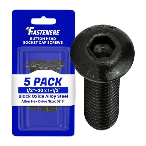 Fastenere Button Head Socket Cap Screws - 1/2-20 x 1-1/2" (5-Pcs) Alloy Steel, Fully Threaded, Fine Black Oxide Finish, Corrosion-Resistant, Machine Thread, Easy to Install w/Allen Hex Drive in Saudi Arabia