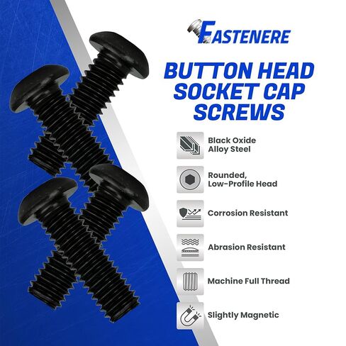 Fastenere Button Head Socket Cap Screws - 1/2-20 x 1-1/2" (5-Pcs) Alloy Steel, Fully Threaded, Fine Black Oxide Finish, Corrosion-Resistant, Machine Thread, Easy to Install w/Allen Hex Drive in Saudi Arabia