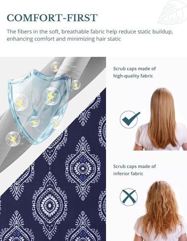 قبعة فرك ذيل حصان للنساء - قبعة جراحية من البلاط الهندسي البحري مع أزرار، وعصابة رأس وطباعة على الوجهين، وقبعة جراحية قابلة للتعديل للنساء لتأمين الشعر الطويل وتساعد على تقليل تراكم الكهرباء الساكنة in Kuwait