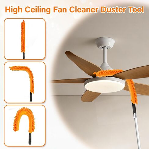 26FT High Reach Duster Cleaning Kit with 20FT Pole | 4-in-1 Tool Set with Universal Swivel Joint | High Ceiling Fan Cleaner, Microfiber Duster & Window Squeegee for Safe High-Reach Cleaning in Saudi Arabia