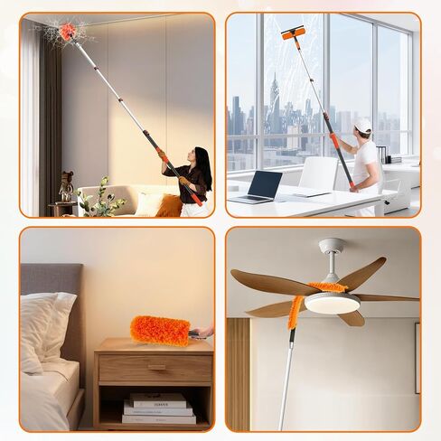 26FT High Reach Duster Cleaning Kit with 20FT Pole | 4-in-1 Tool Set with Universal Swivel Joint | High Ceiling Fan Cleaner, Microfiber Duster & Window Squeegee for Safe High-Reach Cleaning in Saudi Arabia