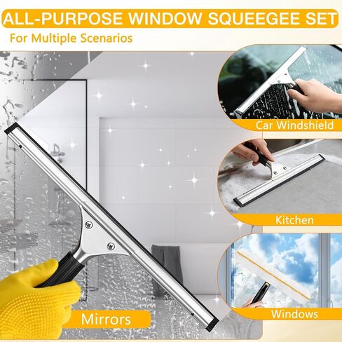 Window Cleaning Squeegee Kit- 14" Squeegee & Microfiber Rotatable Window Scrubber,All-Purpose Tile Shower Walls Window Glass Car Windshield Mirrors,Reusable Microfiber Sleeve in Saudi Arabia