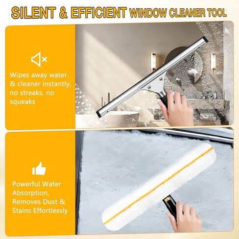 Window Cleaning Squeegee Kit- 14" Squeegee & Microfiber Rotatable Window Scrubber,All-Purpose Tile Shower Walls Window Glass Car Windshield Mirrors,Reusable Microfiber Sleeve in Saudi Arabia