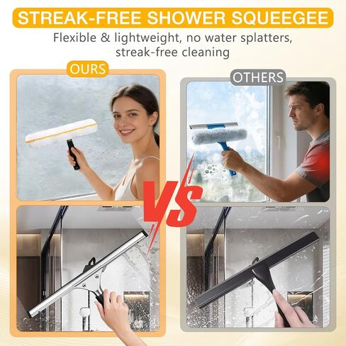 Window Cleaning Squeegee Kit- 14" Squeegee & Microfiber Rotatable Window Scrubber,All-Purpose Tile Shower Walls Window Glass Car Windshield Mirrors,Reusable Microfiber Sleeve in Saudi Arabia