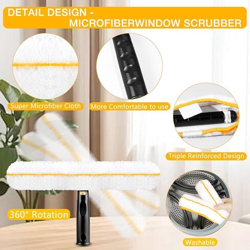 Window Cleaning Squeegee Kit- 14" Squeegee & Microfiber Rotatable Window Scrubber,All-Purpose Tile Shower Walls Window Glass Car Windshield Mirrors,Reusable Microfiber Sleeve in Saudi Arabia