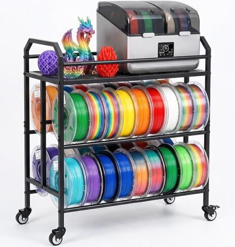3D Printer Filament Storage Rack 3 Tiers Heavy Duty Metal Filament Spool Holder Holds 36 Spools Sturdy Rolling Filament Shelf with Wheels Easy Assembly Space-Saving for Home Office Workshop Black in Saudi Arabia
