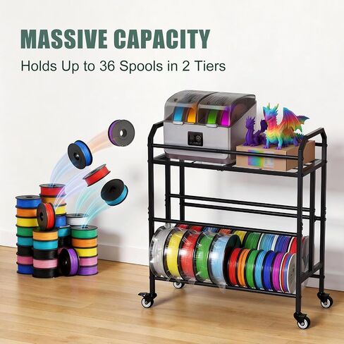 3D Printer Filament Storage Rack 3 Tiers Heavy Duty Metal Filament Spool Holder Holds 36 Spools Sturdy Rolling Filament Shelf with Wheels Easy Assembly Space-Saving for Home Office Workshop Black in Saudi Arabia