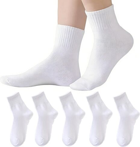 XuoAz 5 Pairs Boys Crew Socks Kids School Uniform Athletic White Socks for Boys Girls (for 6-9 Years) in Saudi Arabia