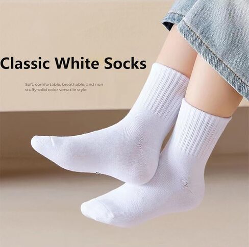 XuoAz 5 Pairs Boys Crew Socks Kids School Uniform Athletic White Socks for Boys Girls (for 6-9 Years) in Saudi Arabia