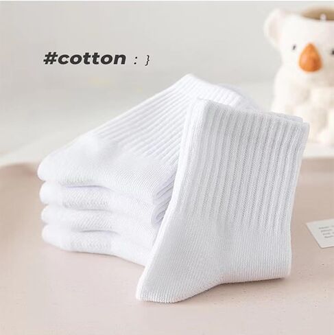 XuoAz 5 Pairs Boys Crew Socks Kids School Uniform Athletic White Socks for Boys Girls (for 6-9 Years) in Saudi Arabia
