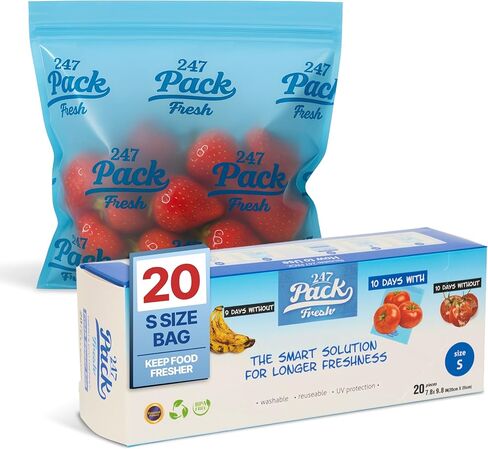 Freshpack 247 إنتاج أكياس تخزين حجم L 12 × 14 بوصة 1.5 جالون 20 حزمة أكياس تخزين المواد الغذائية القابلة لإعادة الاستخدام مع سحاب للفواكه الخضروات وجبة الإعدادية استخدام مخزن الغداء in Saudi Arabia