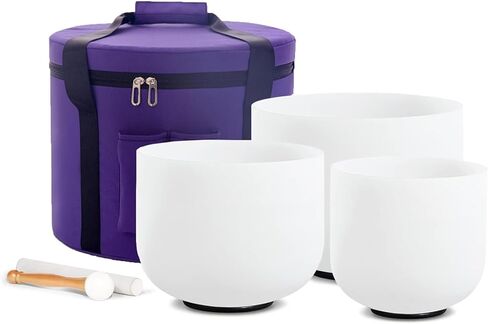 Hye-eun Sound Bowl Meditation Set,432hz Frosted Quartz Crystal Singing Bowls Set of 3, 8"A Third-eye10"C Root 12"F Heart Chakra with Carrying Case Healing instrument in Saudi Arabia