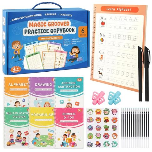 4 PC Magic Grooved Practice Copybook ، كتب كتابة مصابة بإعادة الاستخدام ، وممارسة كتاب الكتابة اليدوية للأطفال ، والأطفال المصابين بكتابة مرحلة ما قبل المدرسة للأطفال الذين تتراوح أعمارهم بين 3-8 خط. in Kuwait