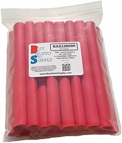اشترِ Auto Supply # BAS13805R (25 قطعة) أحمر 3:1 أنبوب انكماش حراري مزدوج الجدار مبطن بمادة لاصقة، درجة السيارات والبحرية - الحجم: I.D 1/2 بوصة (12.7 مم) - أقسام 6 بوصة in Kuwait