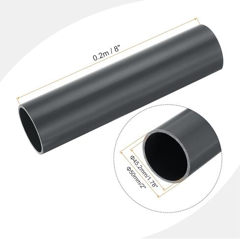 2 Inch PVC Rigid Tube Round Pipe Tubing Hardware Tubing 45.2mm ID 50mm OD 20cm/8" Dark Grey High Impact for Water Pipe, Cable Sleeve in Saudi Arabia