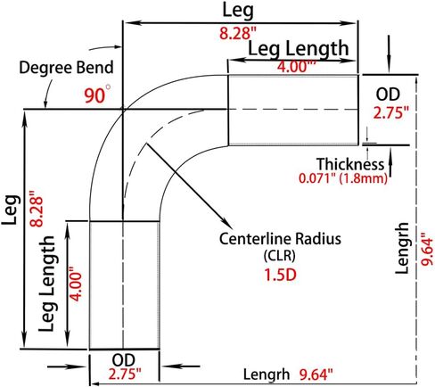 أنبوب كوع ألومنيوم 90 درجة 2.75 بوصة (70 مم) OD، أنبوب ألومنيوم أنبوب كوع مجوف 90 درجة، تلميع عالي (2.75 بوصة OD (70 مم)-2 قطعة) in Kuwait