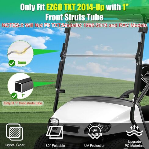5MM Thick Upgrade PC Foldable EZGO TXT Windshield with Heavy Duty Hinges Only Fit for 2014-Up EZGO TXT Golf Cart with 1" Struts Rail, Anti-UV Impact Resistant Golf Cart Windshield Clear in Saudi Arabia