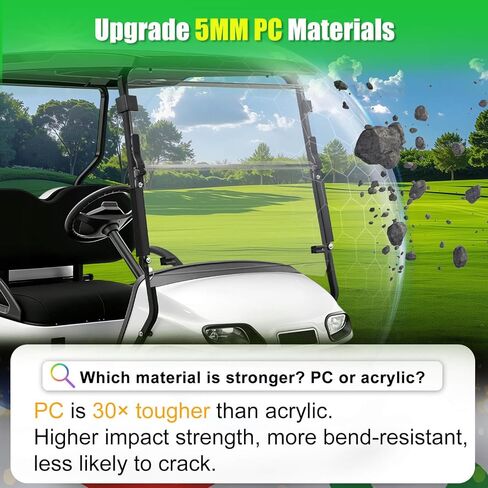 5MM Thick Upgrade PC Foldable EZGO TXT Windshield with Heavy Duty Hinges Only Fit for 2014-Up EZGO TXT Golf Cart with 1" Struts Rail, Anti-UV Impact Resistant Golf Cart Windshield Clear in Saudi Arabia