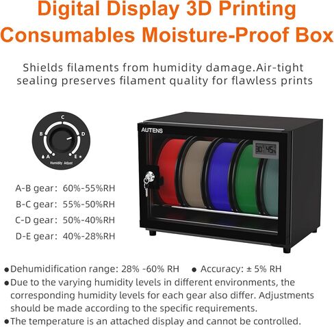 AUTENS 25L 3D Printer Filament Dehumidifier Storage Cabinet Box, Holds 5 Rolls with Humidity Control for Filament Storage, Transparent Glass & Aluminum Alloy, Noiseless & Stackable for PLA/ABS/PETG in Saudi Arabia