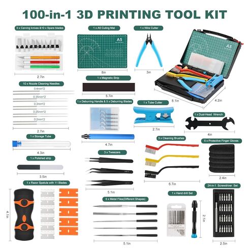 3D Printing Tool Kit, 3D Printer Tools for Cleaning, Deburring, Finishing & Post Processing, Includes Deburring Tool, Hand Drill, Nozzle Cleaning Needles, Metal Files, Cutting Mat, Wire Cutter in Saudi Arabia