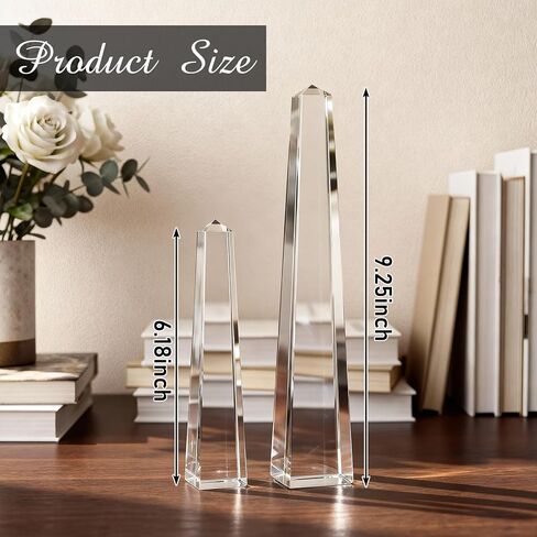 Novabright Crystal Obelisk Towers - 2 Pcs 9.25 Inch & 6.18 Inch Optical Crystal Decoration Set, Ideal for Farmhouse, Modern, and Home Decor for Mantel, Vanity, Side Table, Shelf, and Office Styling in Saudi Arabia