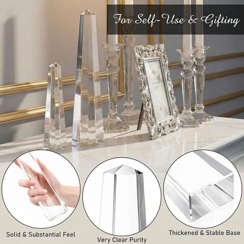 Novabright Crystal Obelisk Towers - 2 Pcs 9.25 Inch & 6.18 Inch Optical Crystal Decoration Set, Ideal for Farmhouse, Modern, and Home Decor for Mantel, Vanity, Side Table, Shelf, and Office Styling in Saudi Arabia