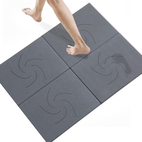 Linidcoud Extra Large Stone Bath Mat for Bathroom,31.5" x 23.6" Quick-Drying Diatomite Stone Shower Mat,Spliceable Design Instant Dry Technology Bath Mats Non-Slip Easy to Clean(Carved Dark Gray) in Saudi Arabia