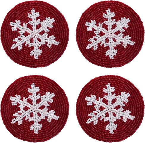COTTON CRAFT Glitz Handmade Beaded Bar Drink Tabletop Protection Coasters - Set of 8 - Halloween Harvest Autumn Fall Thanksgiving Holiday Christmas Xmas Celebration Festive Party - 4 in Round - Gold in Saudi Arabia