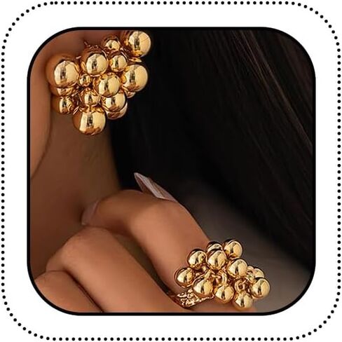 DZSYJKTM مجموعة مجوهرات من الخرز الذهبي المكتنز للنساء، أقراط متدلية رسمية هندسية عتيقة، أقراط دائرية غير منتظمة، مجموعات حلقات مفصل مفتوحة in Kuwait