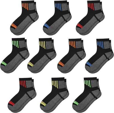 Comfoex 10 Pairs Boys Quarter Socks Athletic Ankle Socks With Cushioned Sports Socks for kids 4-7 7-10 Years Old in Kuwait