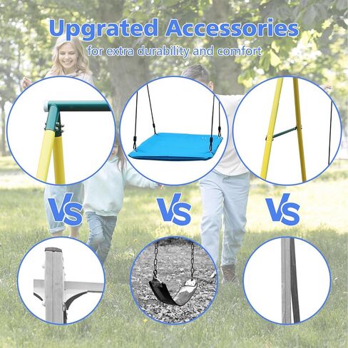 3 in 1 Swing Set and Climbing Rope for Kids Backyard Outdoor A-Frame Heavy-Duty Metal Swing Sets with Slide in Saudi Arabia