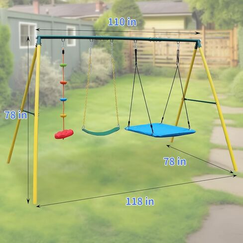 3 in 1 Swing Set and Climbing Rope for Kids Backyard Outdoor A-Frame Heavy-Duty Metal Swing Sets with Slide in Saudi Arabia