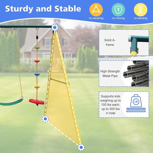 3 in 1 Swing Set and Climbing Rope for Kids Backyard Outdoor A-Frame Heavy-Duty Metal Swing Sets with Slide in Saudi Arabia