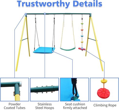 3 in 1 Swing Set and Climbing Rope for Kids Backyard Outdoor A-Frame Heavy-Duty Metal Swing Sets with Slide in Saudi Arabia