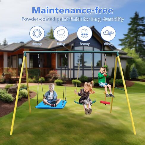 3 in 1 Swing Set and Climbing Rope for Kids Backyard Outdoor A-Frame Heavy-Duty Metal Swing Sets with Slide in Saudi Arabia