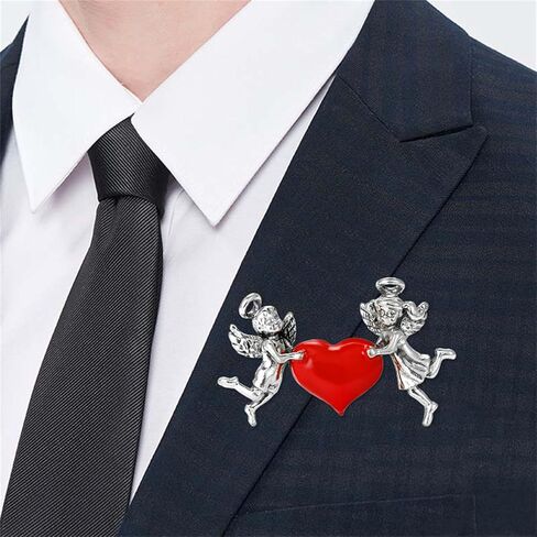 RLHRNDE Valentine's Day Brooch For Women Men Vintage Gold Silver Two Cupid Angel Love Brooch Elegant Red Love-Heart Enamel Pin Wedding Art Deco Birthday Anniversary Valentines Day Gift in Saudi Arabia